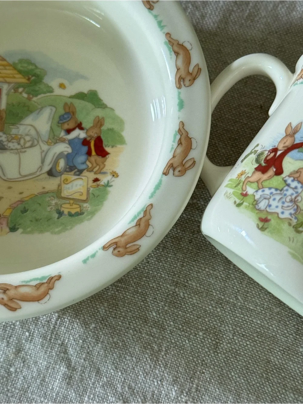 vintage Royal Dalton Bunnykins baby plate set Petrol Sports Car discontinued